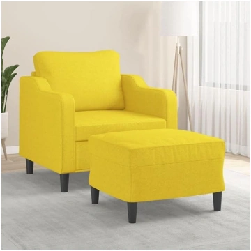 Set of 2 Armchairs with Stools Light Yellow Fabric