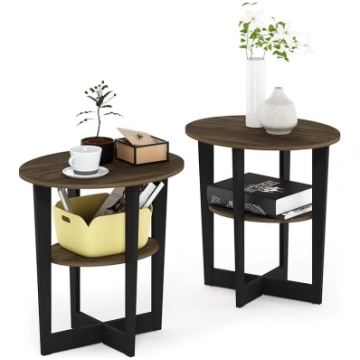 Furinno Jaya Oval Side Table, Wood, Columbia Walnu