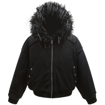 IAC | PLUSH AND FUR BOMBER JACKET - L / Black