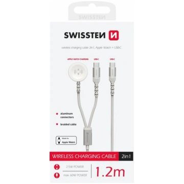 Swissten 2in1 Bezvadu Lādētājs Apple Watch un USB-