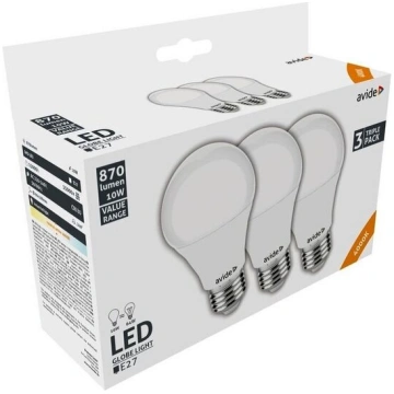 LED spuldze Avide 10W A60 E27 4000K 3 gab
