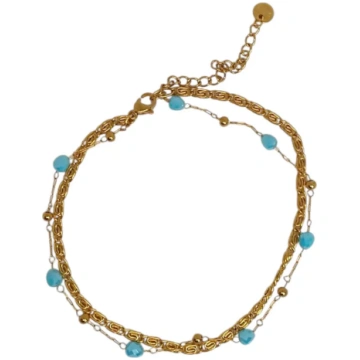 Gold Double Mesh Anklet with Turquoise Crystals Sp