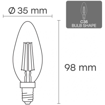LED Filamenta spuldze E14, C35, 6W, 840lm, 3000K, 
