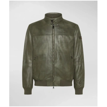 Peuterey FIONIA TT Leather Bomber Jacket - Green /