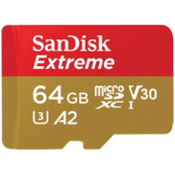 SanDisk Extreme microSDXC 64GB + SD Adapteris RED 