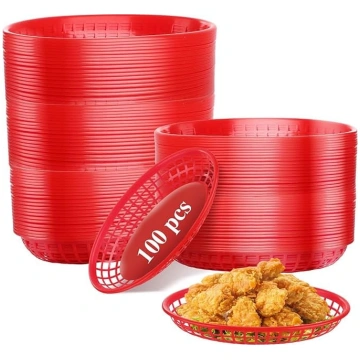 100 gab. ovālas plastmasas pārtikas grozi, 22 x 14