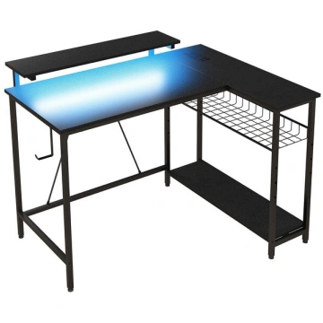 Stūra rakstāmgalds ar LED apgaismojumu un USB pies