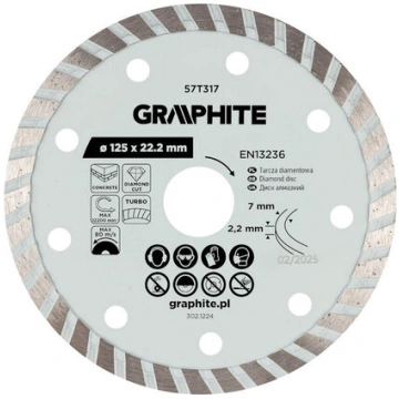 Dimanta griešanas disks Turbo 125 mm sausai grieša
