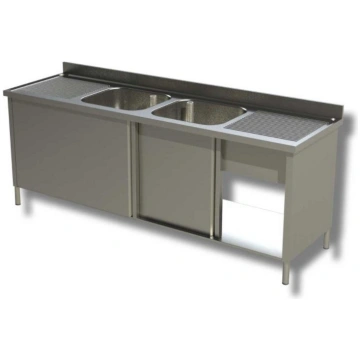 Stainless steel cupboard sink two tubs with double