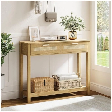 ROCSUMOO Rattan Console Table with 2 Drawers, Mode