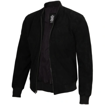 Men's Black Suede Bomber Jacket Decrum