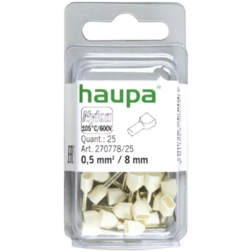 Kabeļu āderuzgalis dubultais 0.5/8 balts 25gb/iep.