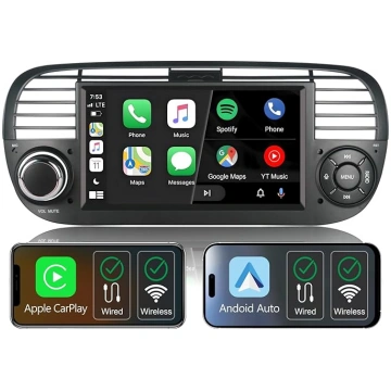 Bezvadu Carplay radio Fiat 500 2007-2015, 7 collu