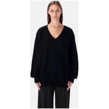 Rhea Black Wool Cashmere V-Neck Sweater Spazio Pri