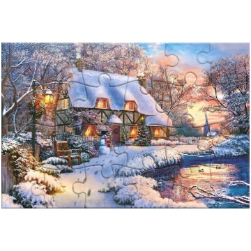 Castorland Puzzlowa kartka pocztowa Winter Cottage