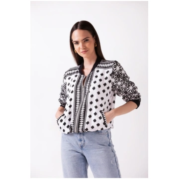 MAELIS - FRONT ZIP BOMBER JACKET WITH RIB DETAILIN