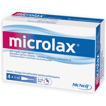 Microlax 625 mg/90 mg/9 mg/ml rektālais šķīdums N4