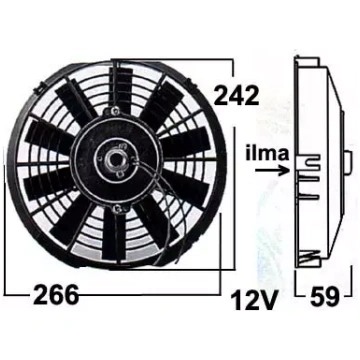 Radiatora ventilators 12V 9"" (sūcošs) Unipoint