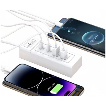 USB un Type-C pieslēgvietu lādētājs, baltā krāsā, 