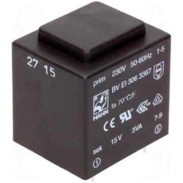 Transformer: encapsulated | 3VA | 230VAC | 15V | 2