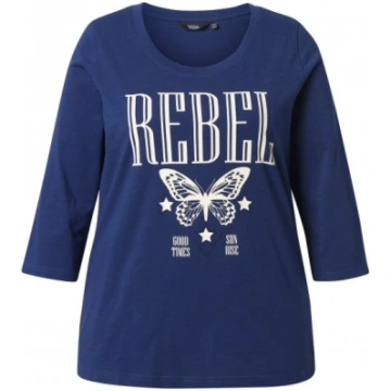 Ulla Popken Rebel 3/4 Sleeve Graphic Tee Ink Blue 