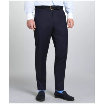 Navy Unfinished Tailored Fit Plain Merino Wool Fla