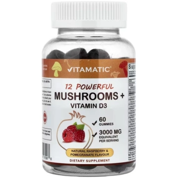 Vitamatic, 12 Powerful Mushrooms + Vitamin D3, Nat