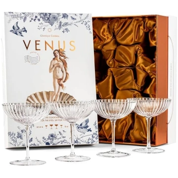 Venus kokteiļu martini glāzes un šampanieša bļodas