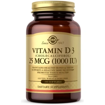 SOLGAR D3 vitamīns 1000 SV 25 mikrogrami (100 kaps