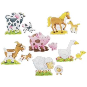 Koka mini puzles Fermas dzīvnieki, komplekts 6 puz