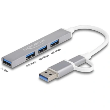 Delock 4 Port Slim USB Hub with USB Type-C™ or USB
