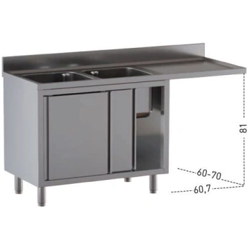 Stainless steel cupboard sink two tubs with draine
