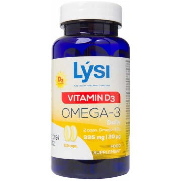 LYSI Omega-3 zivju eļļa + D3 vitamīns, 120 kapsula