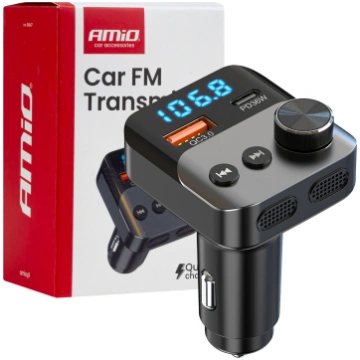 Car FM Transmitter 1×USB-A 1×USB-C 12V 24V AMIO-04