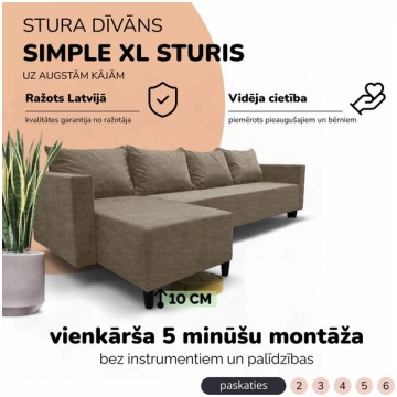 Klasisks liels stūra dīvāns Simple XL Sturis Bēša 