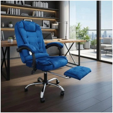 Ergonomisks datorkrēsls ar kāju balstu zils masāža