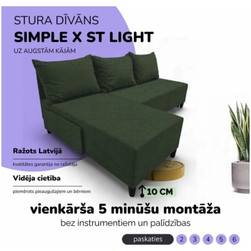 Stūra izvelkamais dīvāns-gulta Simple X St Light, 