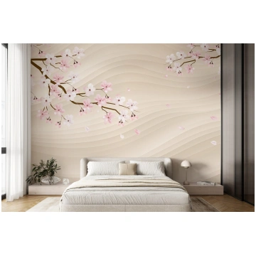 Sienas gleznojumi Sakuras zari uz viļņaina smilšai