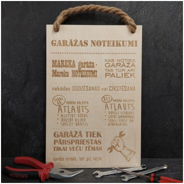 uzrakstu dēlītis "GARĀŽAS NOTEIKUMI" 20x30cm