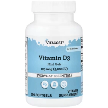 Vitacost, Vitamin D3 Mini Gels, 125 mcg (5,000 IU)