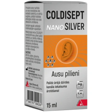 Coldisept Nano Silver, ausu pilieni, 15 ml