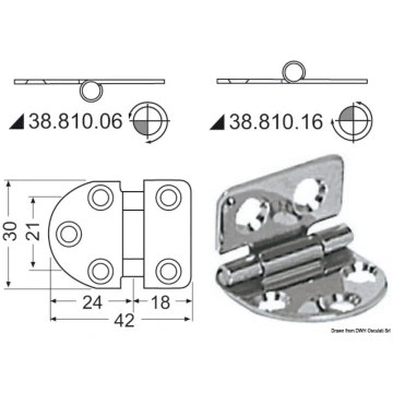 Hinge reversed pin 42x30 mm (38.810.06) Osculati