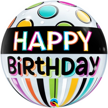 QUALATEX SINGLE BUBBLE HBD BLACK BAND & DOTS 22"