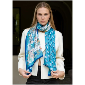 Demi Double Sided Rectangular Silk Scarf - Blue Be