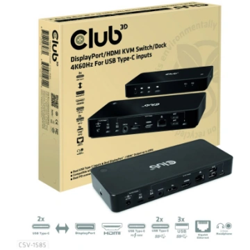 CLUB 3D CSV-1585 DisplayPort+HDMI KVM Switch/USB-C