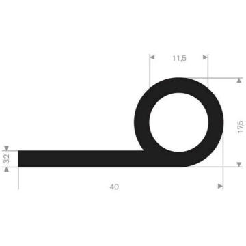 P Gs EPDM gumijas profils 11.5x40mm