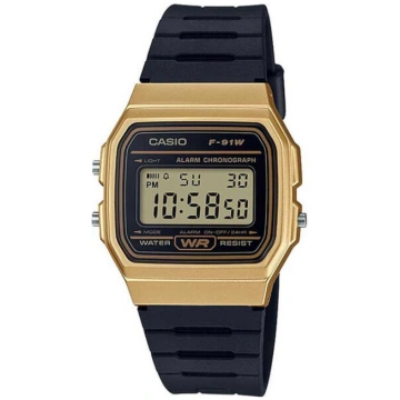Casio vīriešu pulkstenis F-91wm-9a ar zelta rokass