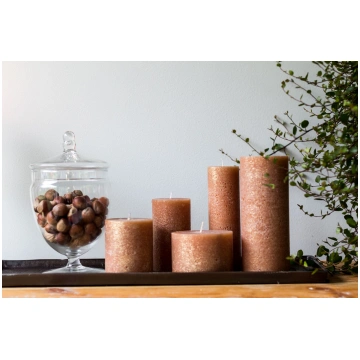 Set of candles, latte with golden shimmer