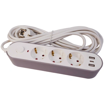 Pagarinātājs 3-vietīgs + 2 USB+Type-C 5m a/z slēdz