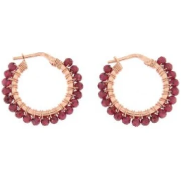 Turquoise Hoop Earrings, S925 Silver - Garnet / Or